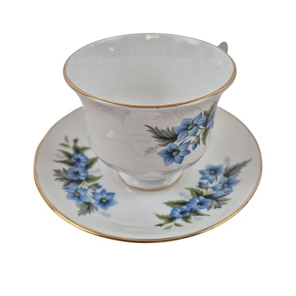Ridgway Queen Anne China Tea Cup Saucer Set D178 Blue Floral Pattern Gold Trim - Picture 9 of 10